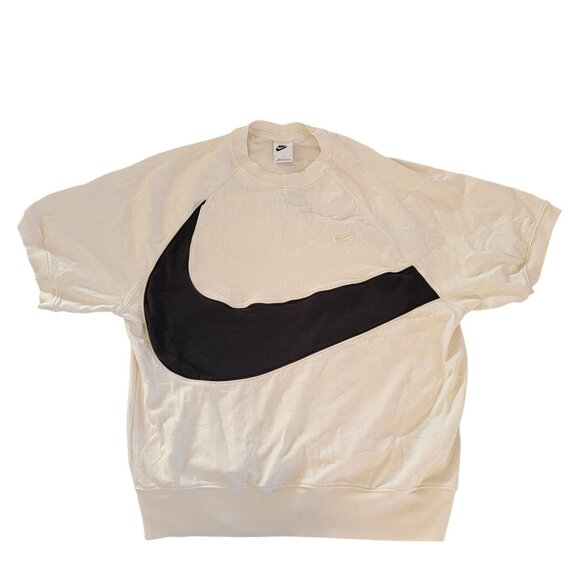 Nike Mens Short Sleeve Oversized Crew Neck Sweatshirt L Cotton Beige & Black - Picture 1 of 7